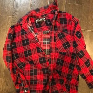 jac vanek flannel with writing on back